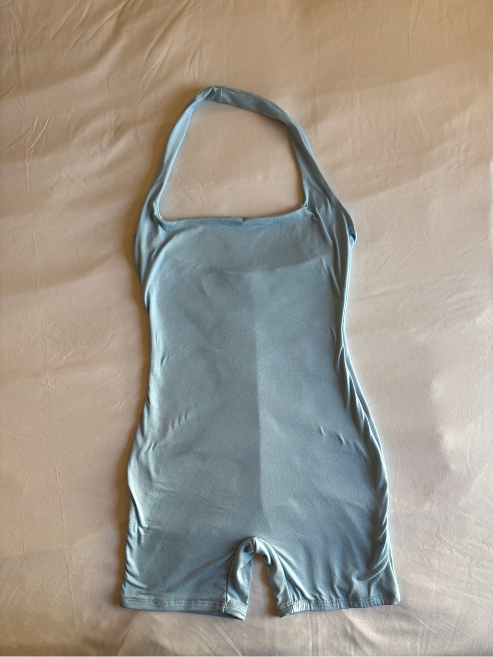 Tresser Baby Blue Buttery Soft Halter Romper Shorts Bodycon Casual